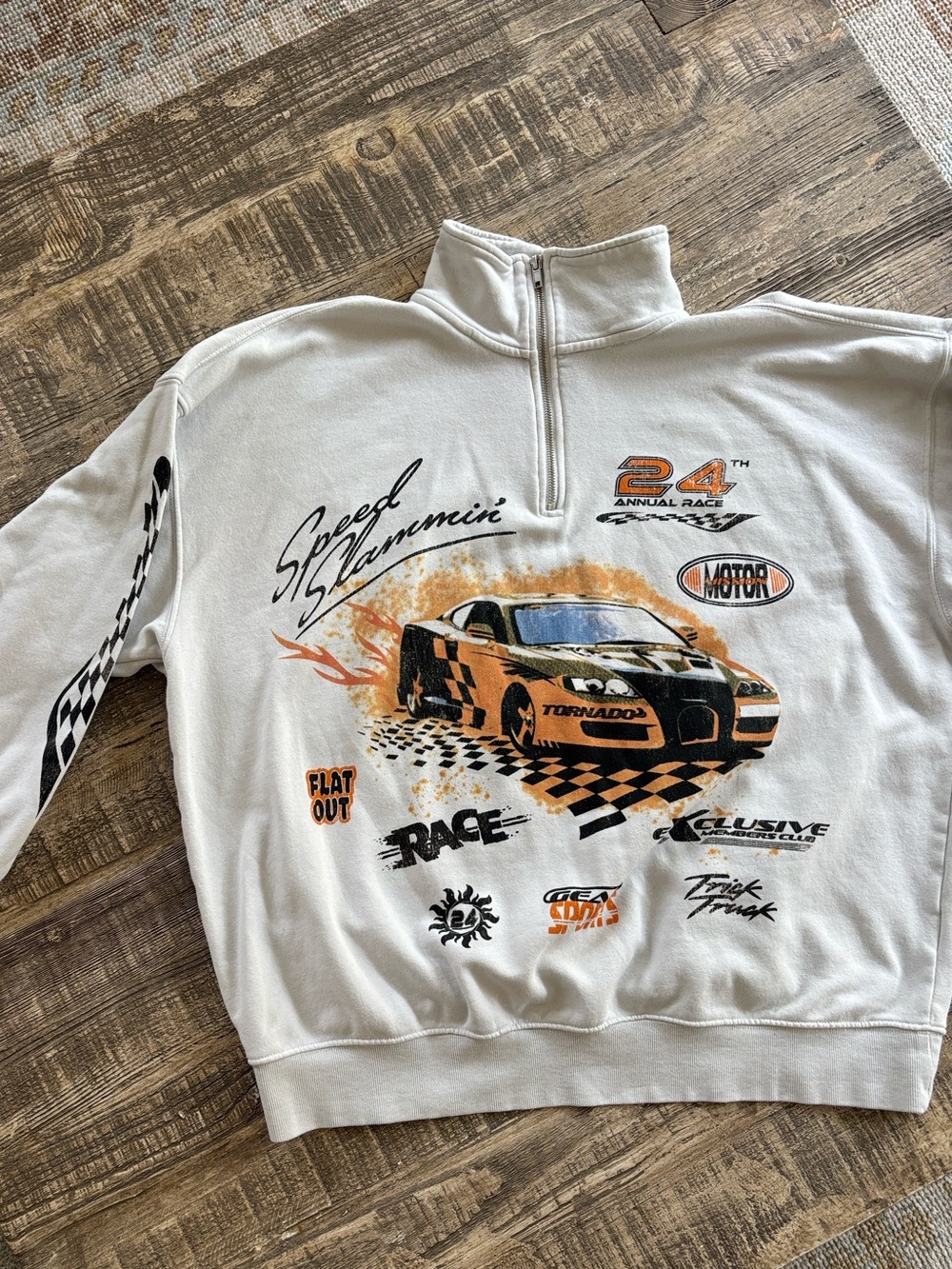 Women’s White Racing Graphic Quarter-Zip Sweatshirt